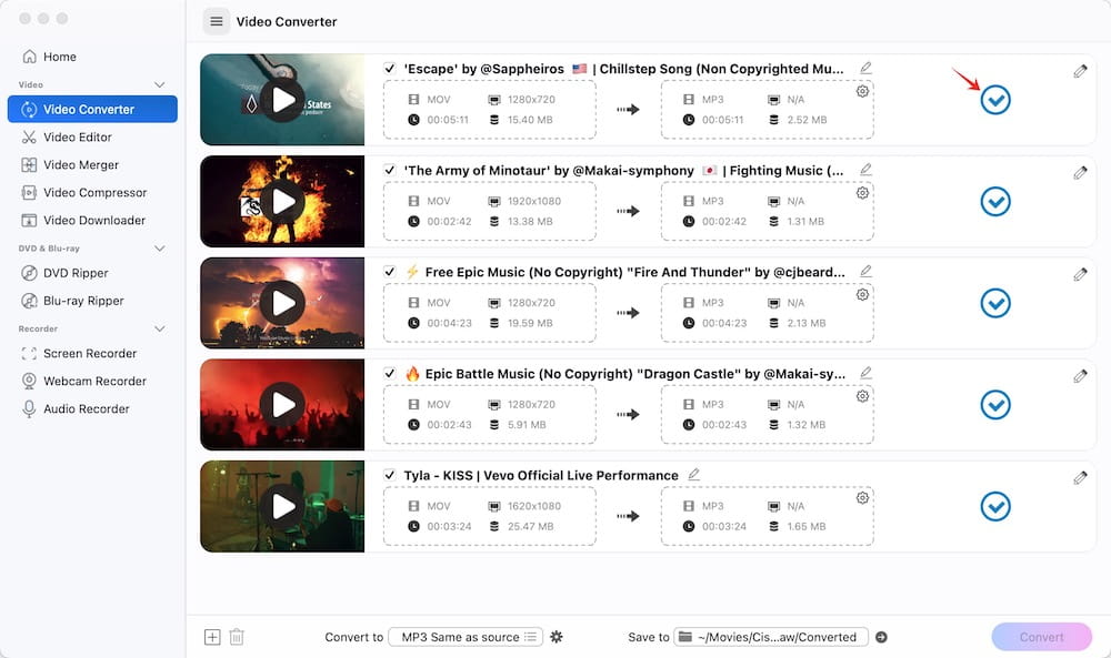 convert mov to mp3