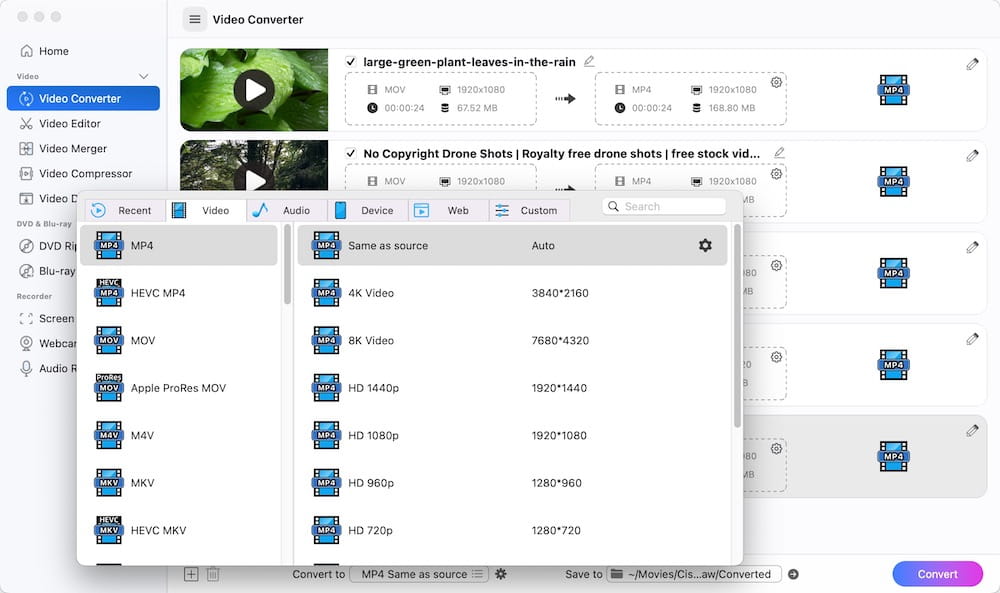 choose mp4 format