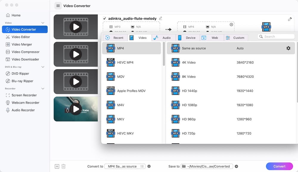 choose mp4 format