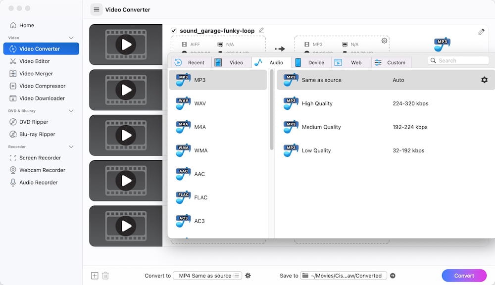 choose mp3 as the output format