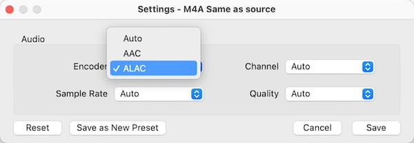 choose alac codec
