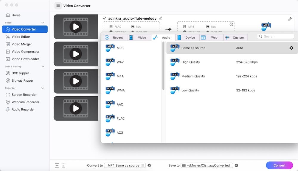 set the output format in one click