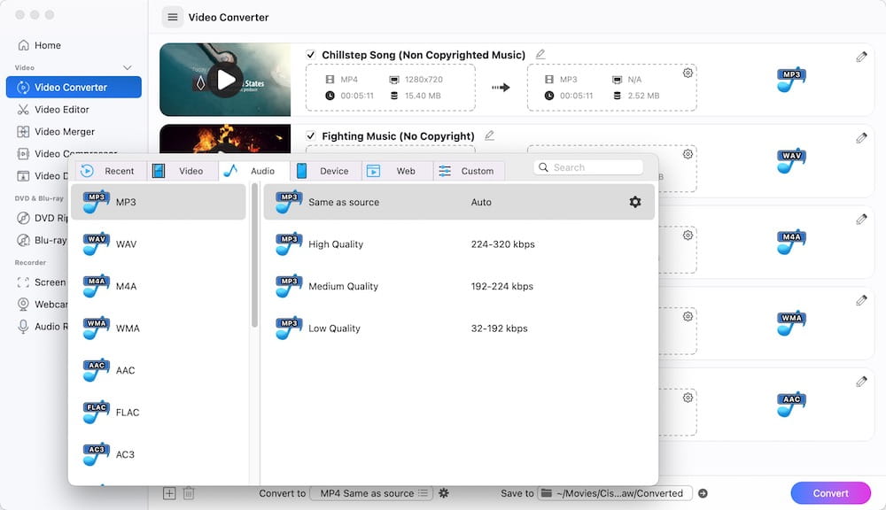 choose audio format