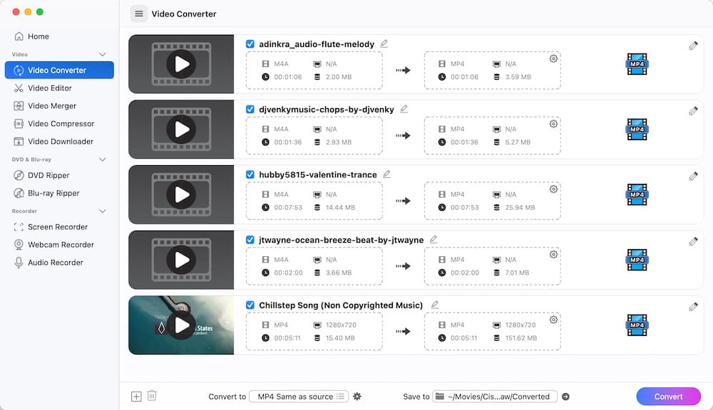 add m4a files videopaw