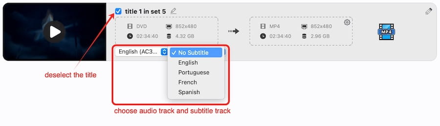 select titles and tracks videopaw