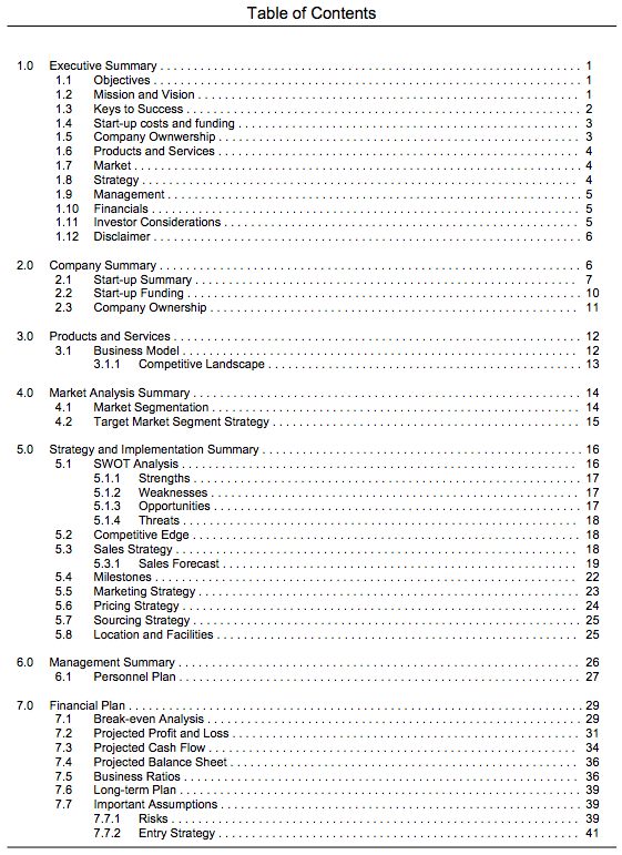 Business plans templates