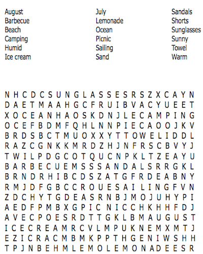 summer word search 20