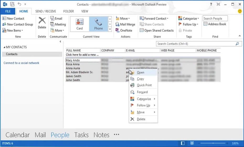 how to import contacts into outlook from excel 2013