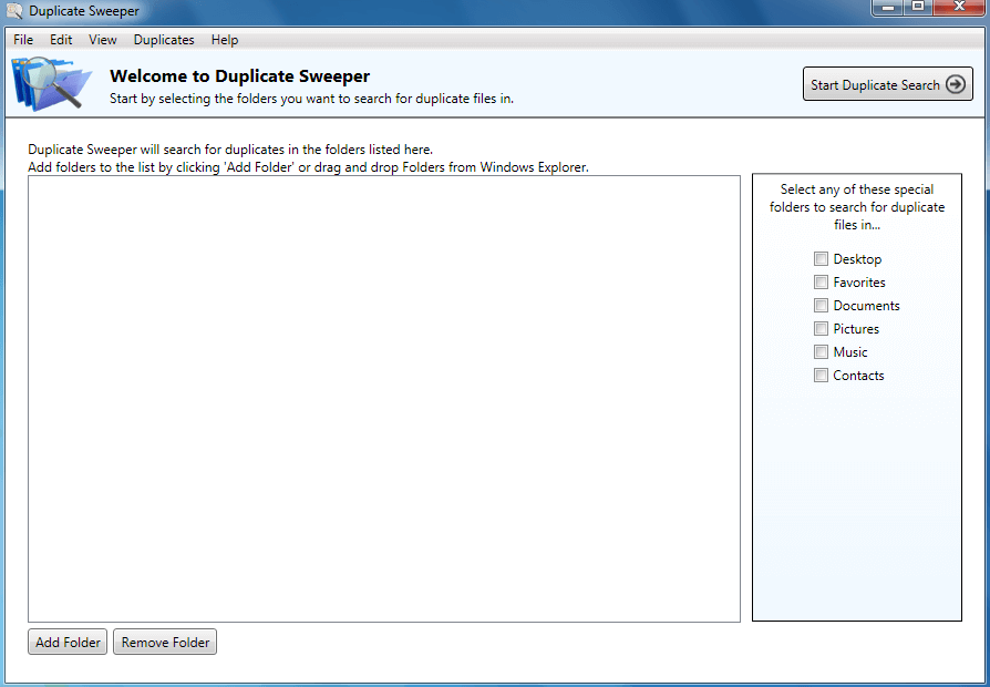 add folders for duplicate search in Duplicate Sweeper