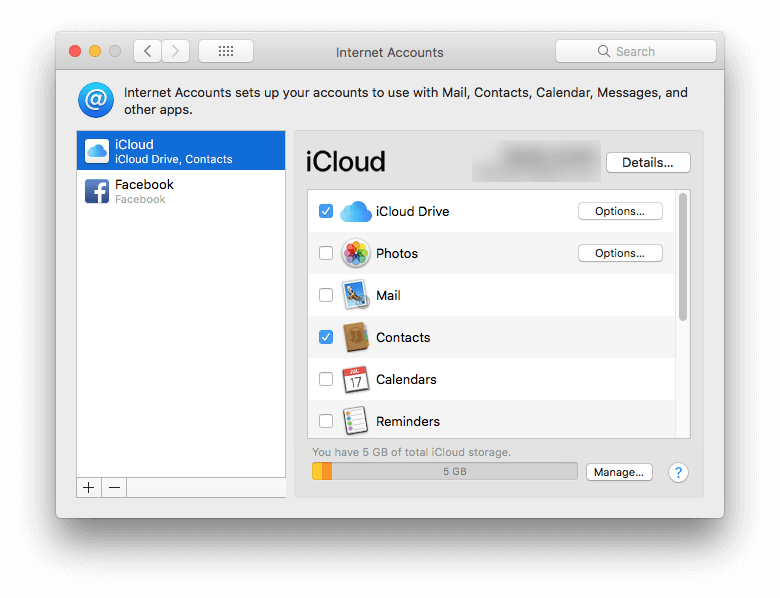 a screen displaying Contacts and other apps that using iCloud