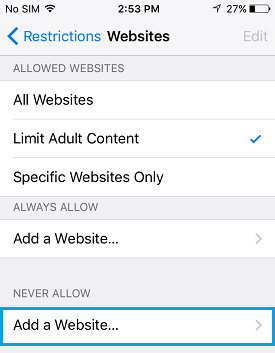 block websites on iphone app