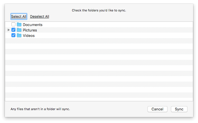 choose folders to sync