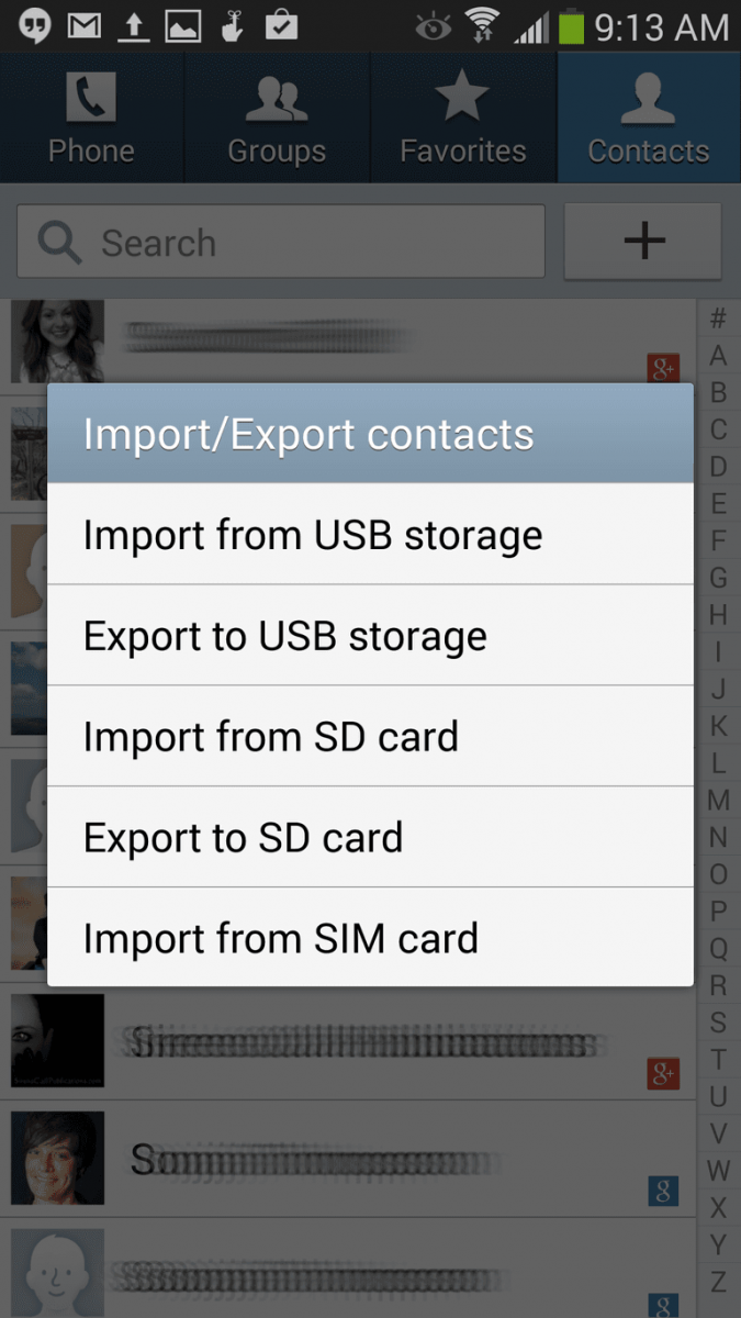 android export contacts