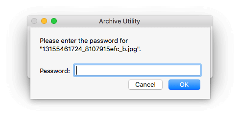the Archive Utility dialog box asking for password