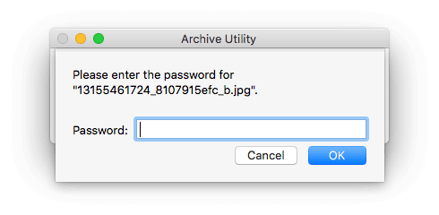 la boîte de dialogue Archive Utility demandant un mot de passe