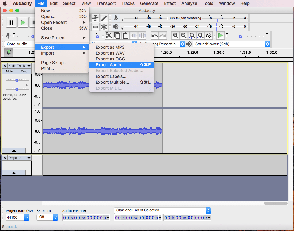 audacity export mac