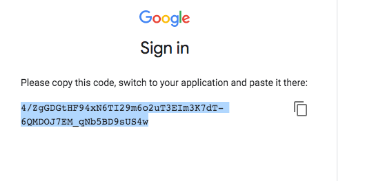 copy authorization code