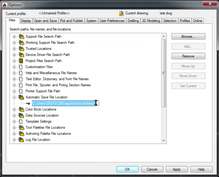 autocad auto save location