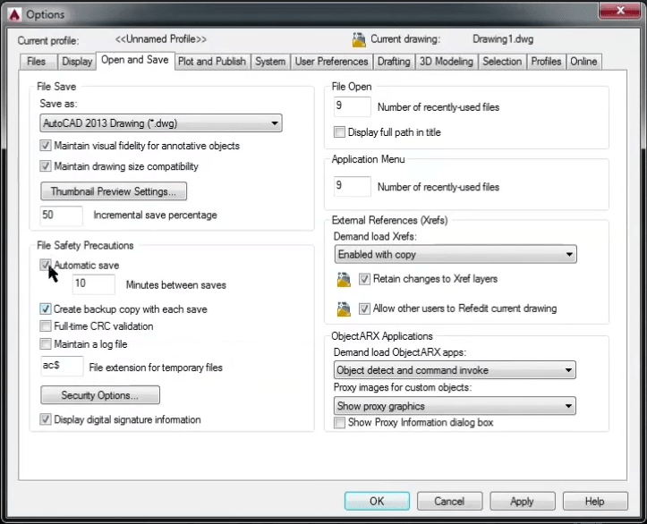autocad auto save