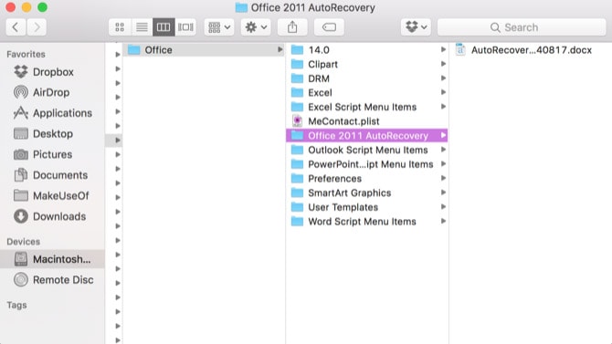 office 2015 autorecovery mac