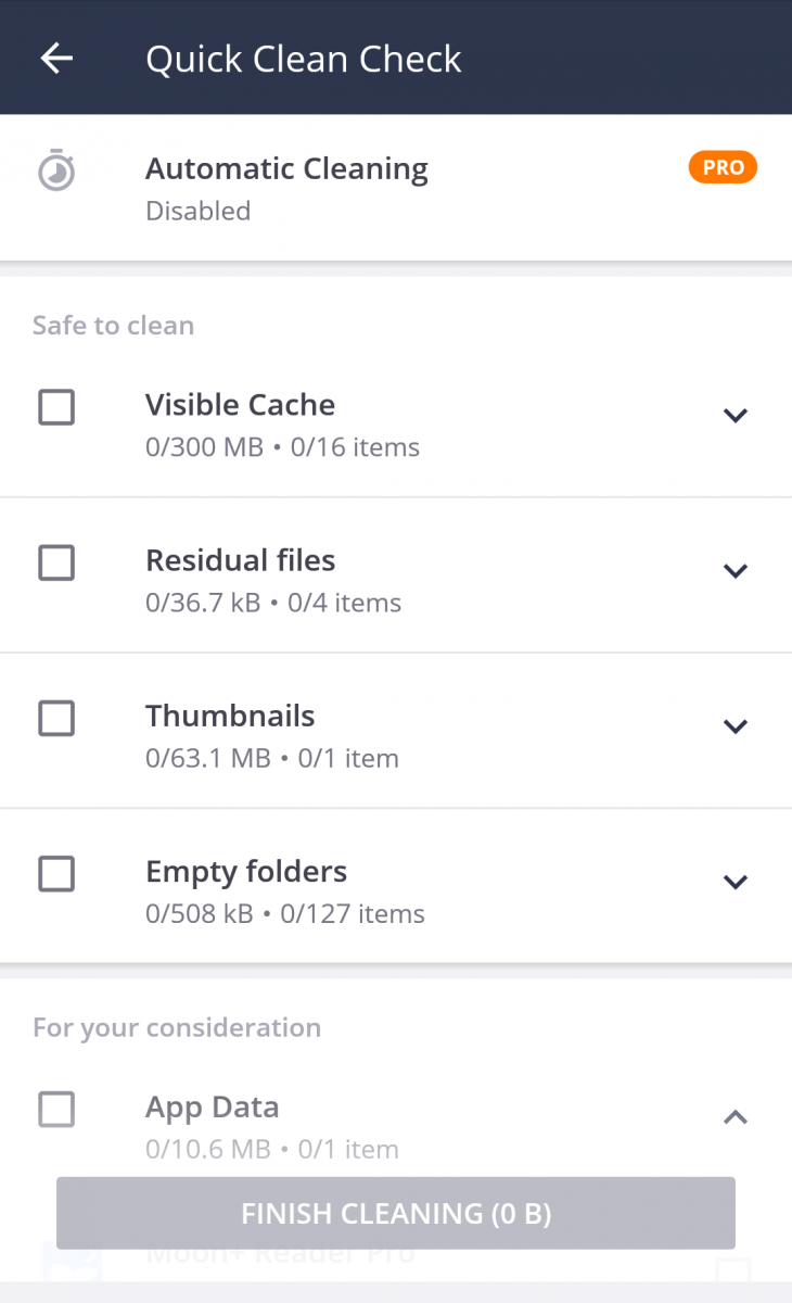 AVG Cleaner for Android Quick Clean details