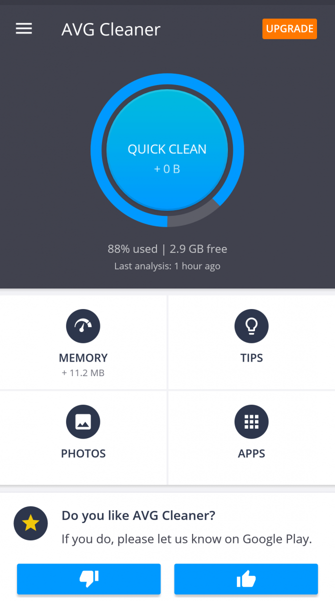AVG Cleaner for Android Quick Clean