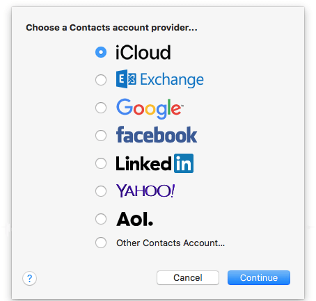 iCloud is selected