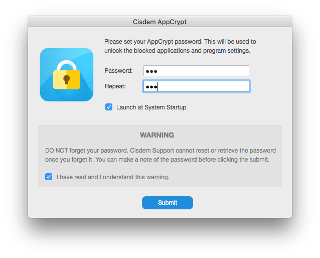 a screen asking the user to set a password