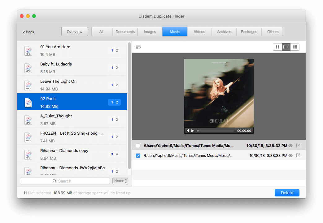 preview, select and remove iTunes duplicates