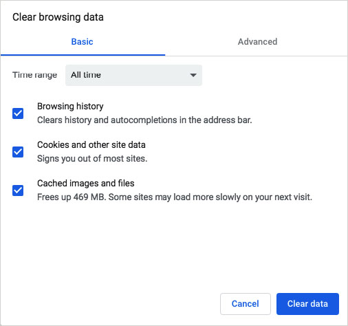 Clear Cache & Cookies on Chrome