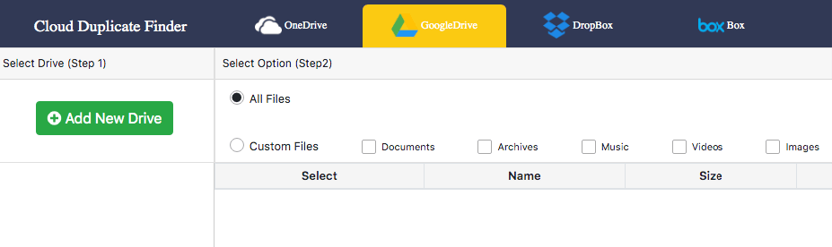 Google Drive ist ausgewählt