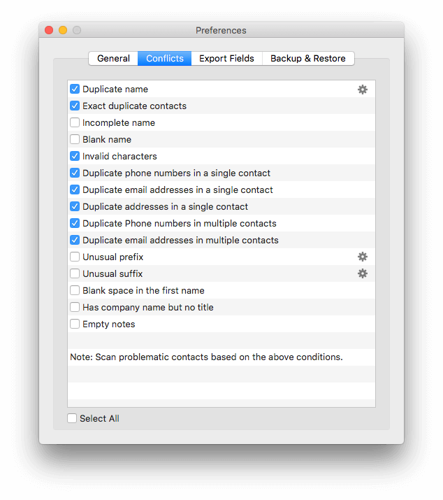 a screenshot of the Conflicts tab in Preferences