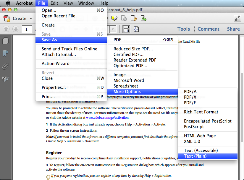 convert pdf to text with adobe