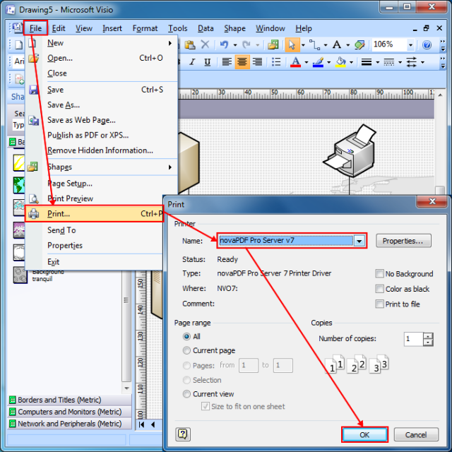 convert visio to pdf on windows