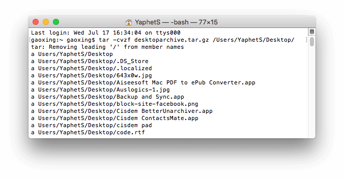 create tar file on Mac in Terminal