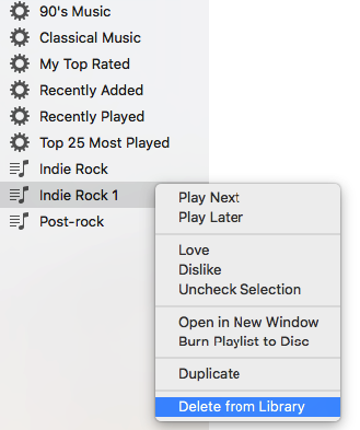 delete itunes playlist from library