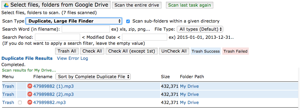 use browser extension to scan Google Drive for duplicate files