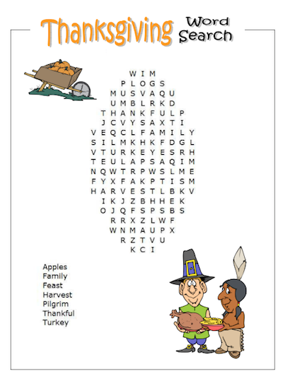 Free Download Top Printable Thanksgiving Word Search in PDF