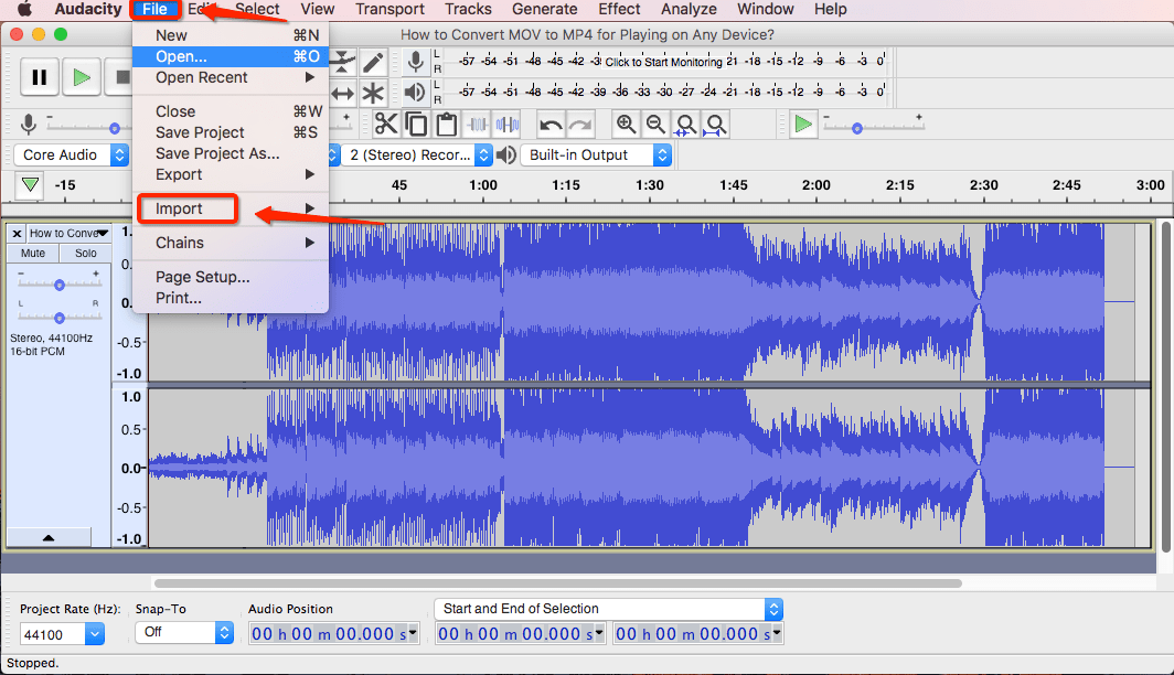 import file audacity