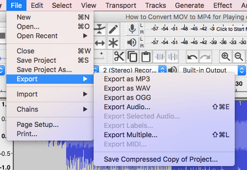 extract audio from video audacity