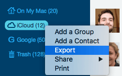 choose the Export option