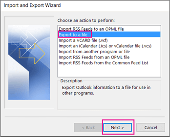 select Export to a file