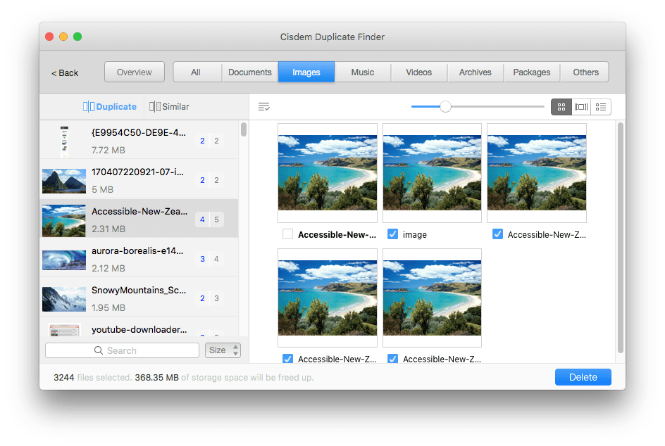 duplicate files found on Mac are displayed with preview