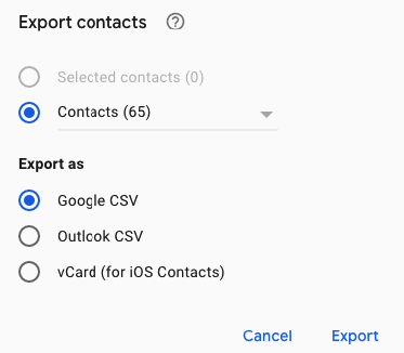 choose the Outlook CSV or Google CSV format