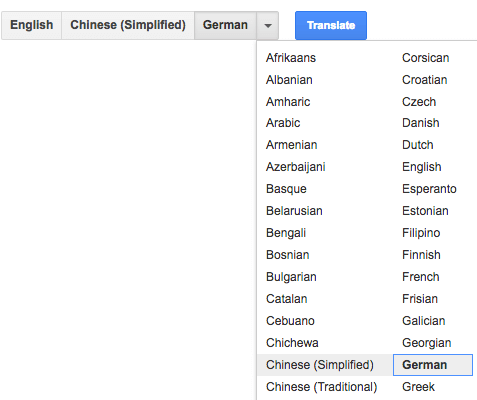 google translate select a target language