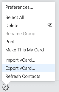 export vCard