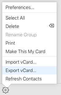 export vcard