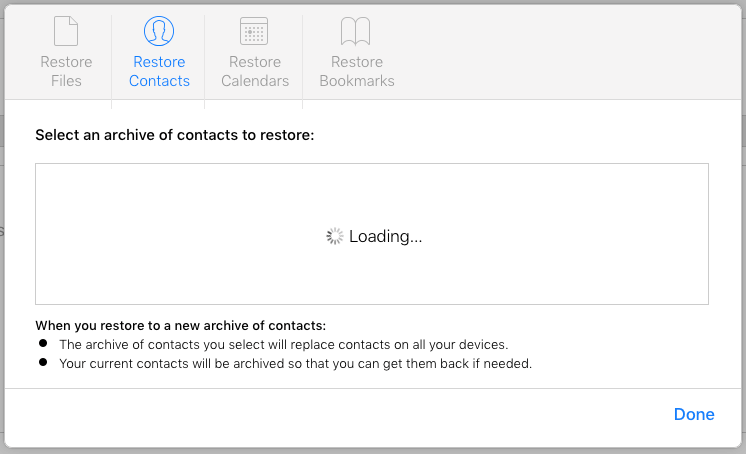restore iCloud contacts from archives