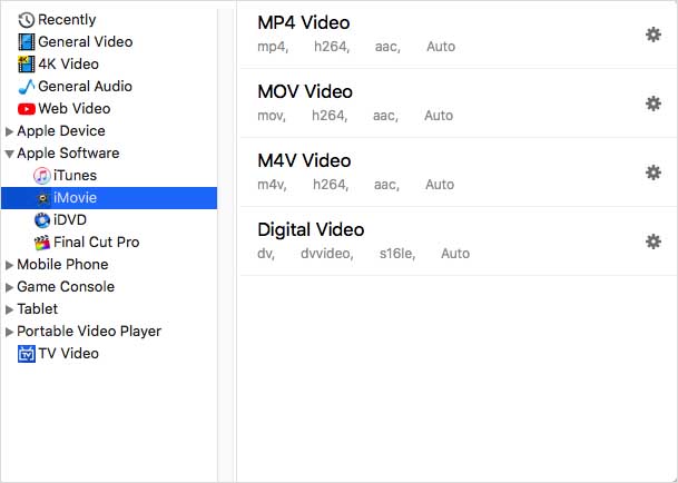 list of imovie supported formats