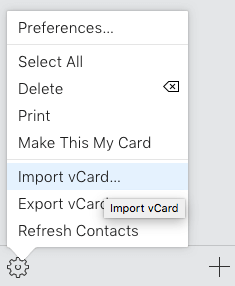 the Import vCard option